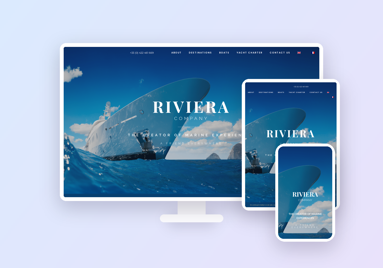 Mockup desktop, tablette et mobile du site Riviera Company.