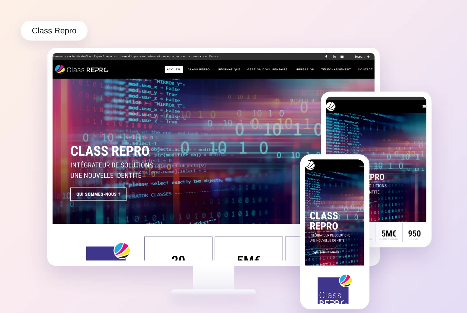 Mockup desktop, tablette et mobile du site Class Repro.