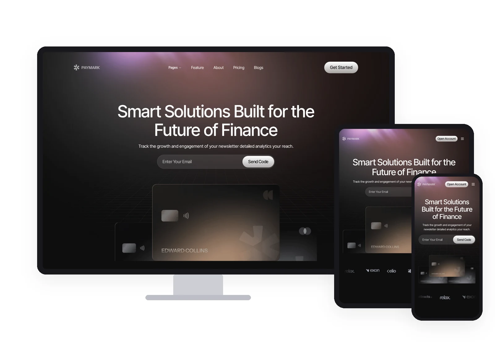Mockup desktop, tablette et mobile du template Lovable Paymark.