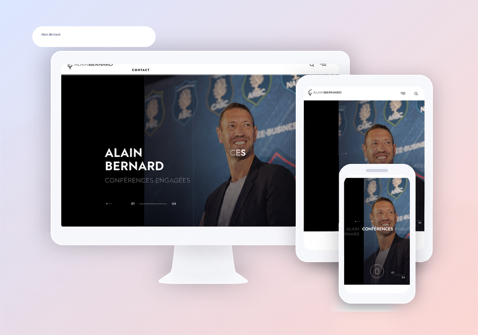 Mockup desktop, tablette et mobile du site Alain Bernard.