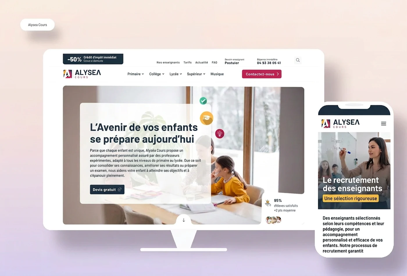 Mockup desktop et mobile du site Alyséa Cours.